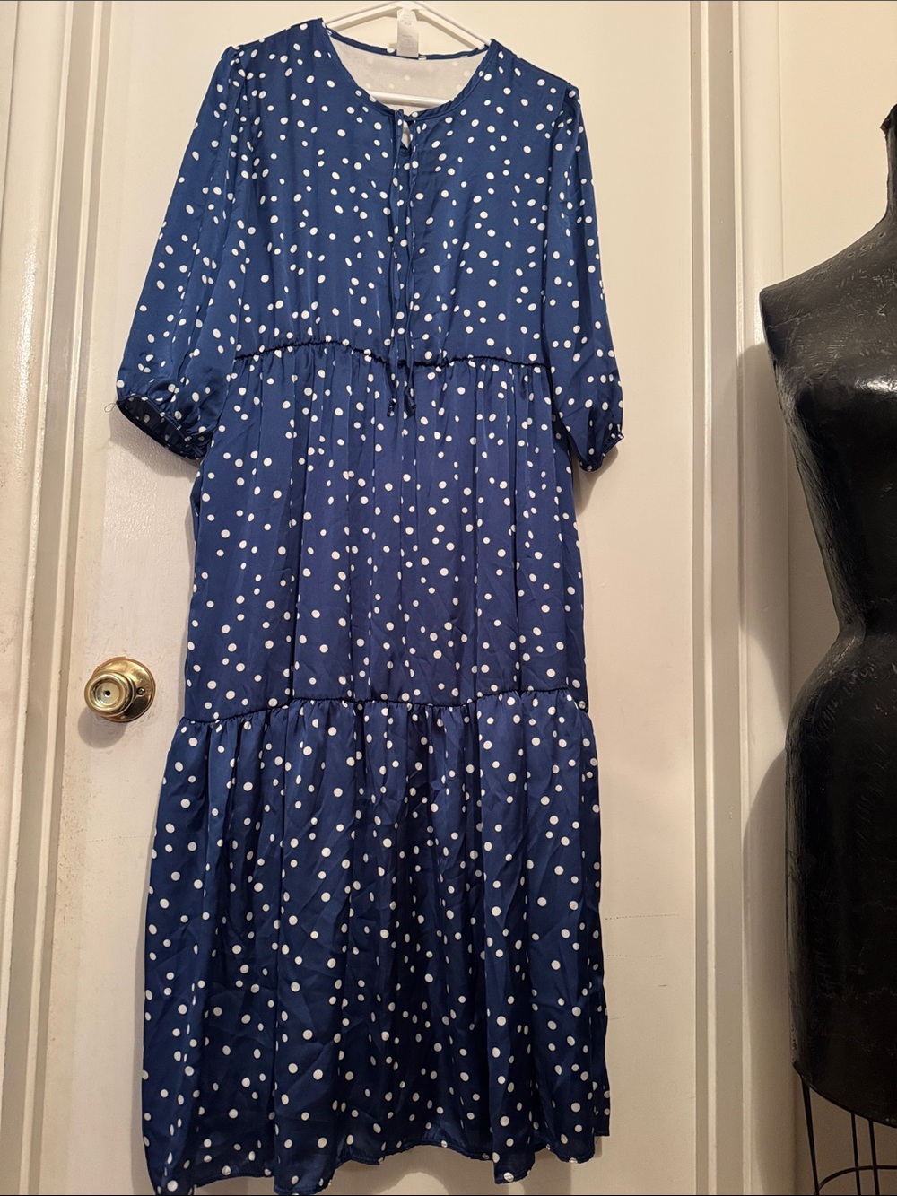 Women's Navy Blue Polka Dot tiered Midi Dress